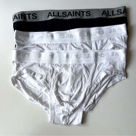 (3) NEW SKIMS and All Saints Men's Black and White Briefs LARGE - Picture 1 of 5